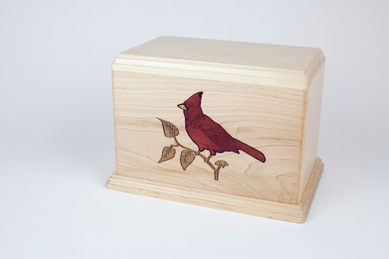 Maple wood urn with Cardinals inlay