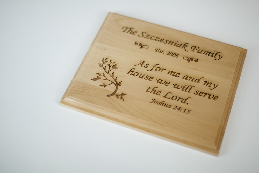 Custom engraved alder wood plaque