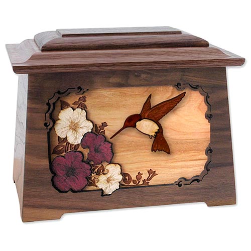 Wooden Cremation Urn for Mom with Hummingbird Inlay