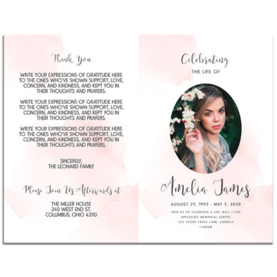 Front & Back Pages of 4 Page Blush Funeral Program