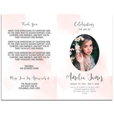 Front and Back Sides of the Blush Funeral Program Template