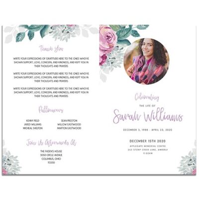 Front & Back Sides of the Floral 8 Page Funeral Program Template