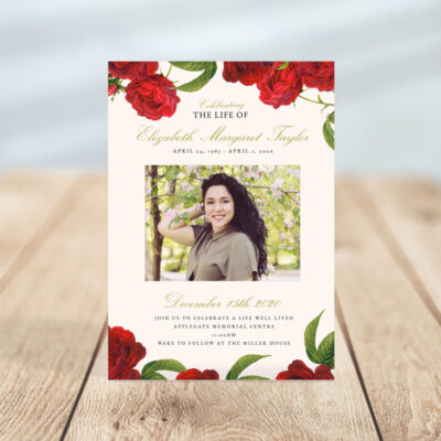 Vintage Rose Funeral Invitation Card Template