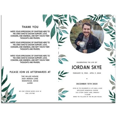 Celebration of Life Greenery Themed 8 Paged Funeral Program Template