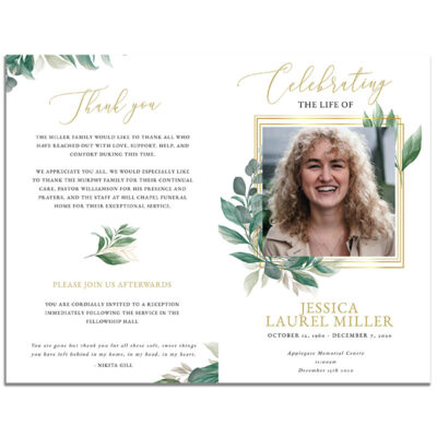 Front & Back of 8 Page Leaves Themed Funeral Program