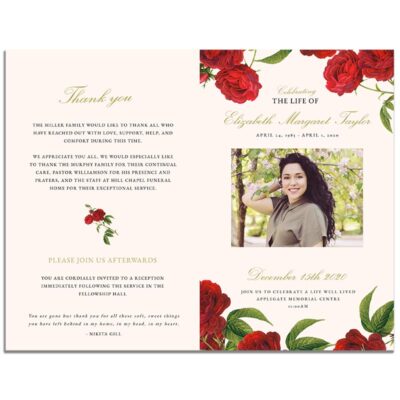 Front and Back of the 8 Page Vintage Rose Funeral Program Template