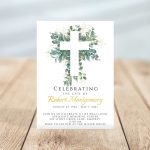 Cross & Leaves Funeral Invitation