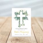 Cross & Leaves Funeral Prayer Card