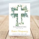 Cross & Leaves Funeral Program Template (8 Pages)