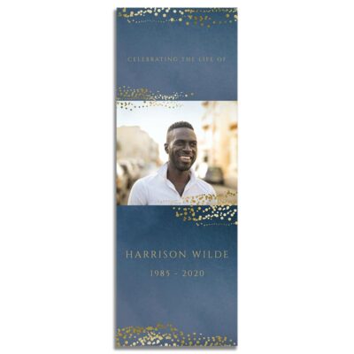 Front Side of Funeral Bookmark Template: Navy Gold