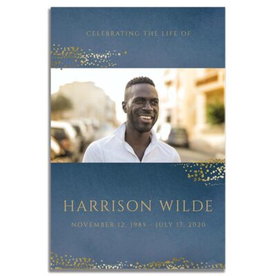 Front Side of Funeral Prayer Card Template: Navy Gold