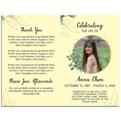 Front & Back Designs for Soft Light 8 Page Funeral Program Template