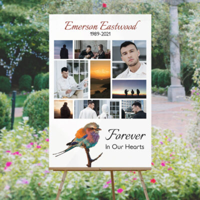 Personalized Tranquil Bird Funeral Memory Board Template