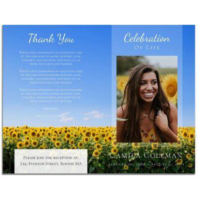 Sunflower Fields Funeral Program 8 Page Template – Front and Back