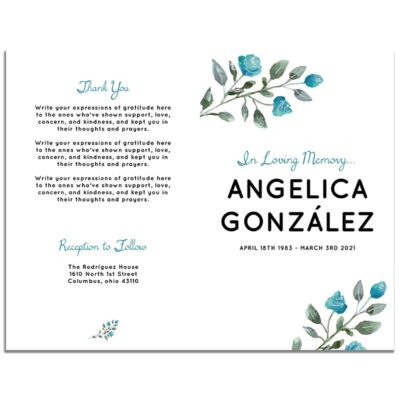 Front & Back - Soft Blue 4 Page Funeral Program Template