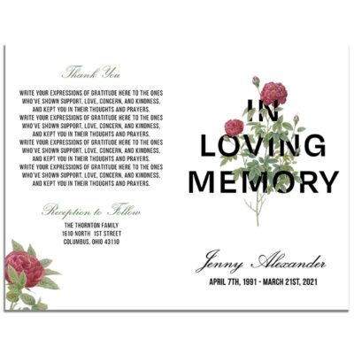 Front & Back Sides of "In Loving Memory" 4 Page Funeral Program