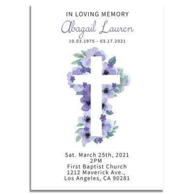 Customizable Lavender Floral Cross Funeral Invitation Template
