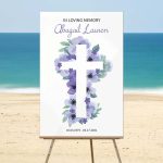 Lavender Floral Cross Funeral Welcome Sign