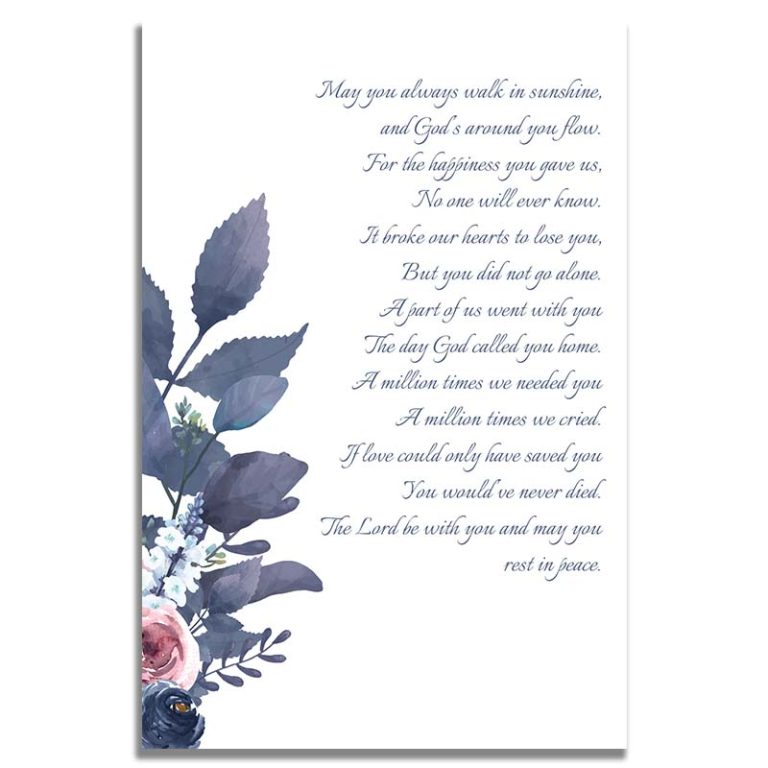 Purple & Rose Framed Funeral Prayer Card » US Urns Online