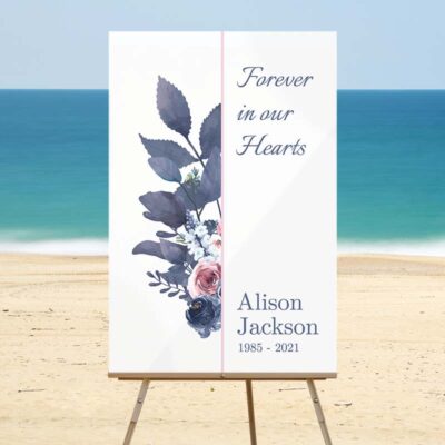 Purple & Rose Framed Funeral Welcome Sign - Beach Temp