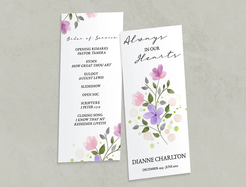 Soft Purple Floral Simple One Page Funeral Program Template