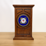 US Coast Guard Urn in Carved Cherry Wood