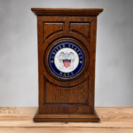 US Navy Military Urn in Carved Cherry Wood