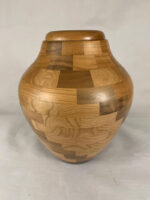 Hand Turned Cherry & Walnut Wood Step-Pattern Cremation Urn