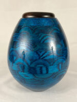 Modern Hand Turned Ocean Blue Oak Wood Cremation Urn