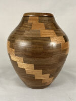 Hand Turned Walnut & Mahogany Wood Step-Pattern Cremation Urn