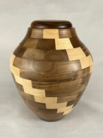 Hand Turned Walnut & Maple Wood Step-Pattern Cremation Urn