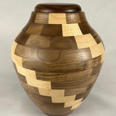 Segmented Wood Ashes Urn with Maple and Walnut Woods in Step-Pattern
