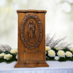 Our Lady of Guadalupe Carved Mahogany Cremation Urn